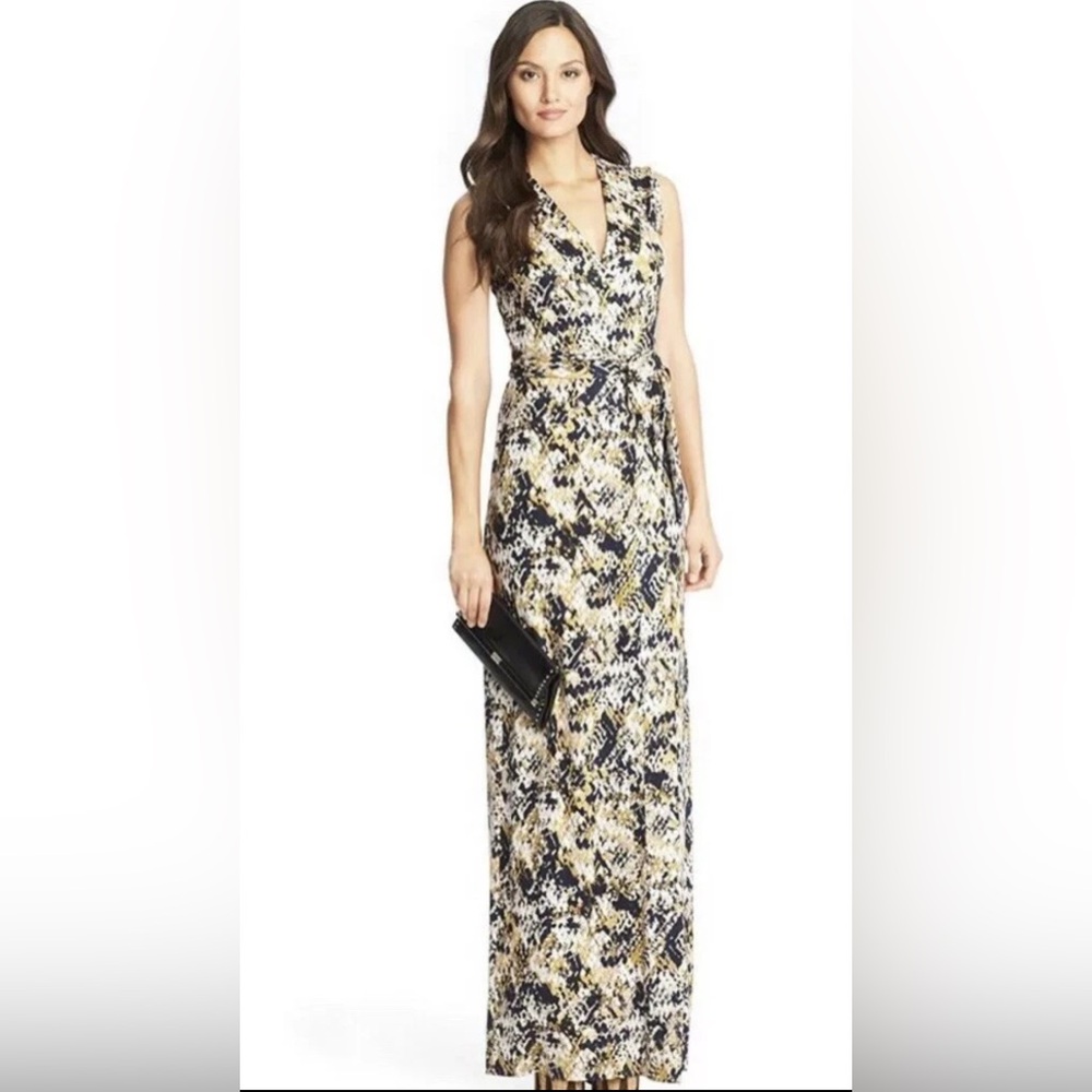 Diane Von Furstenberg DVF Yahzi Long Maxi Wrap Dress Reptile Black Beige 4